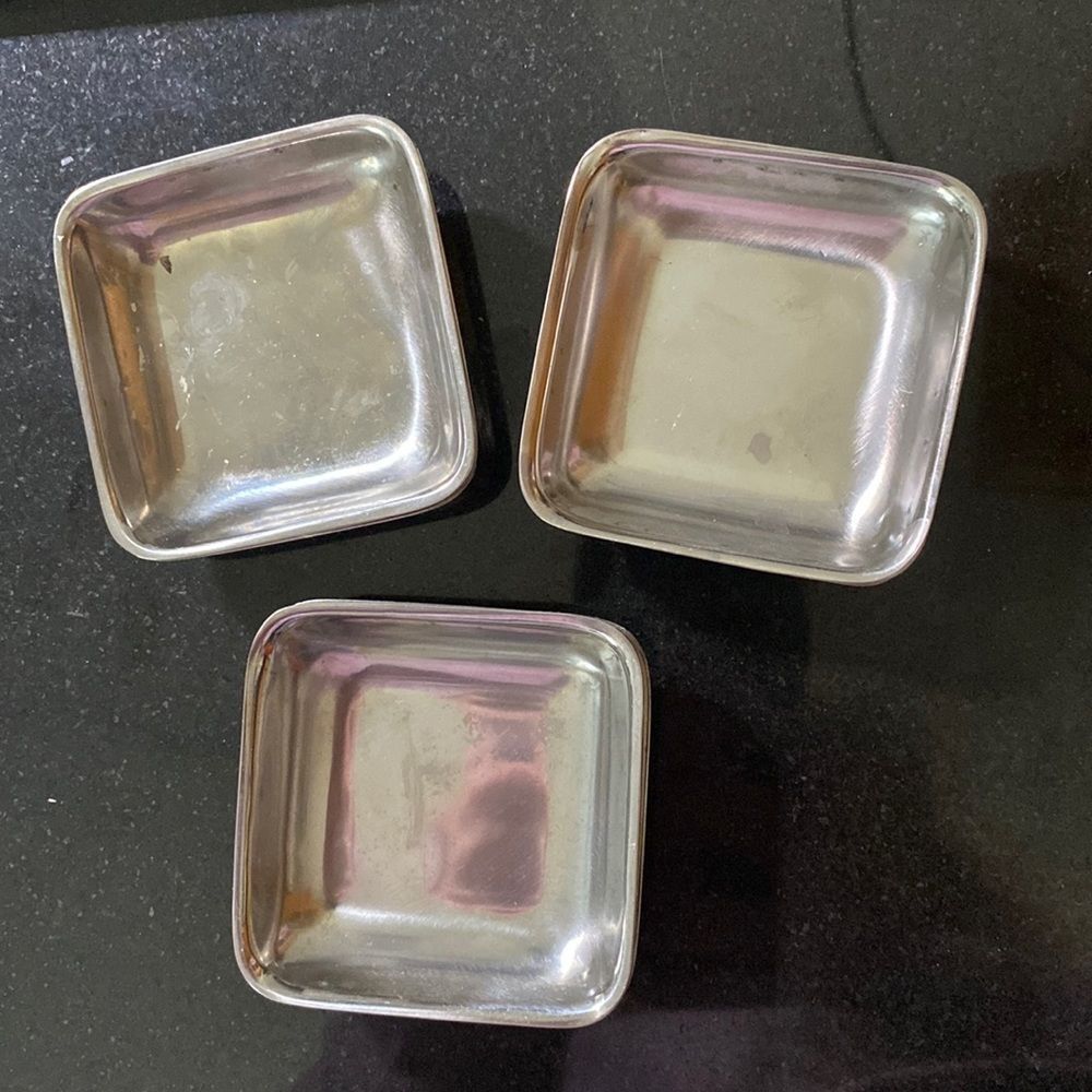 10 little trays 4 sauce, w/ fracalonza logo Vintage silver plated square…